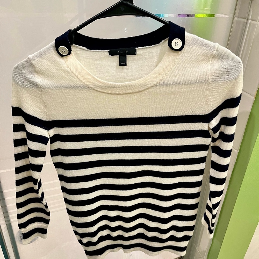 XXXS Blue Striped 100% Merino Wool Jcrew Sweater